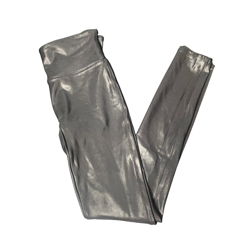 Spanx‎ Black Metallic Foil High Rise Shine Leggings Full Length Extra Small
